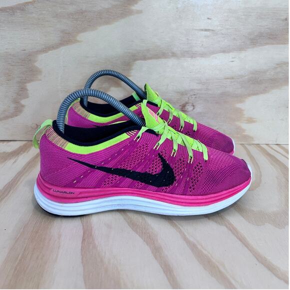 Nike - Flyknit Lunar One + Volt - Running Shoes - Pink -Women's - 7 - 554888-606 - Picture 1 of 9